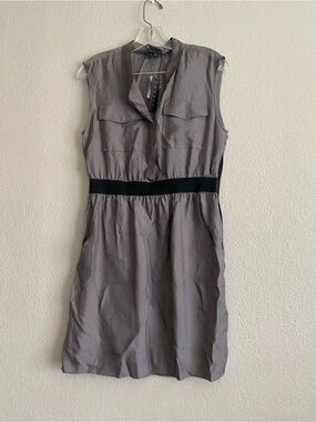 Theory Messina  Gray Sleeveless Utility Dress with Black Waist